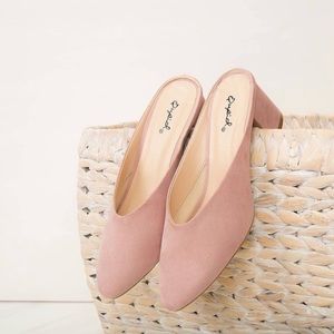 New desert rose stacked heeled mule